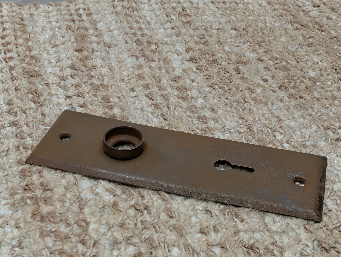1 13/16" x 5 7/8" Antique Stamped Steel Door Knob Plate