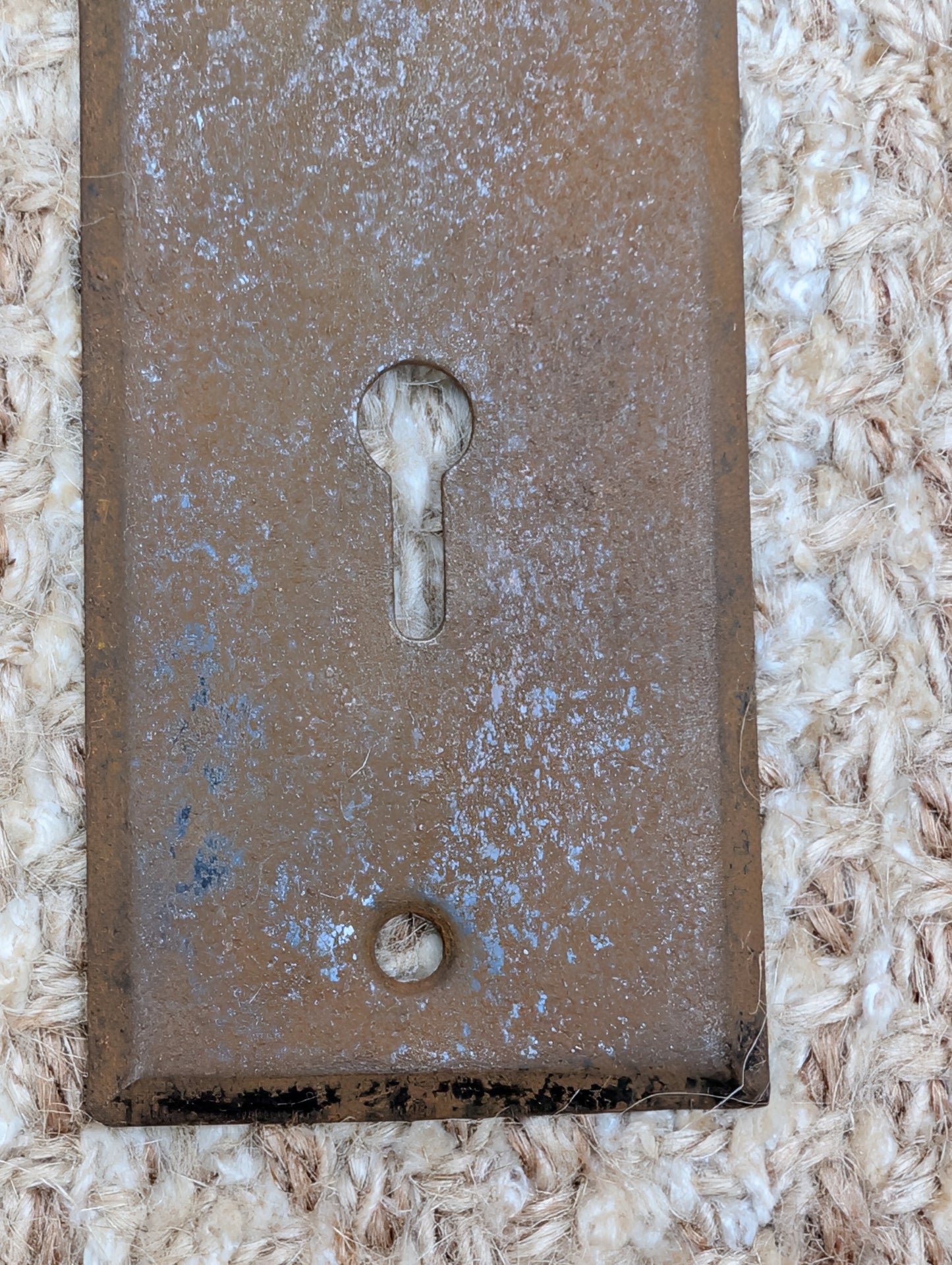 1 13/16" x 5 7/8" Antique Stamped Steel Door Knob Plate