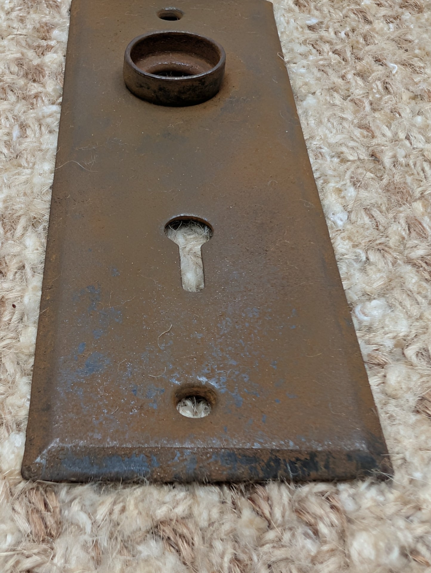 1 13/16" x 5 7/8" Antique Stamped Steel Door Knob Plate
