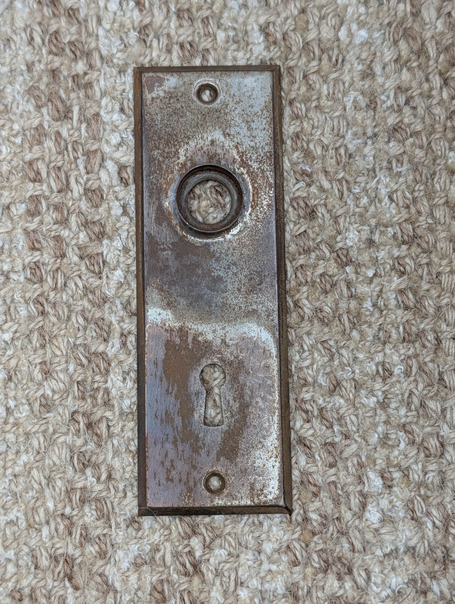 1 13/16" x 5 7/16" Antique Stamped Steel Door Knob Plate