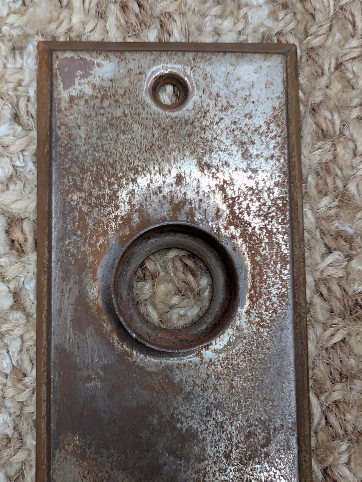 1 13/16" x 5 7/16" Antique Stamped Steel Door Knob Plate