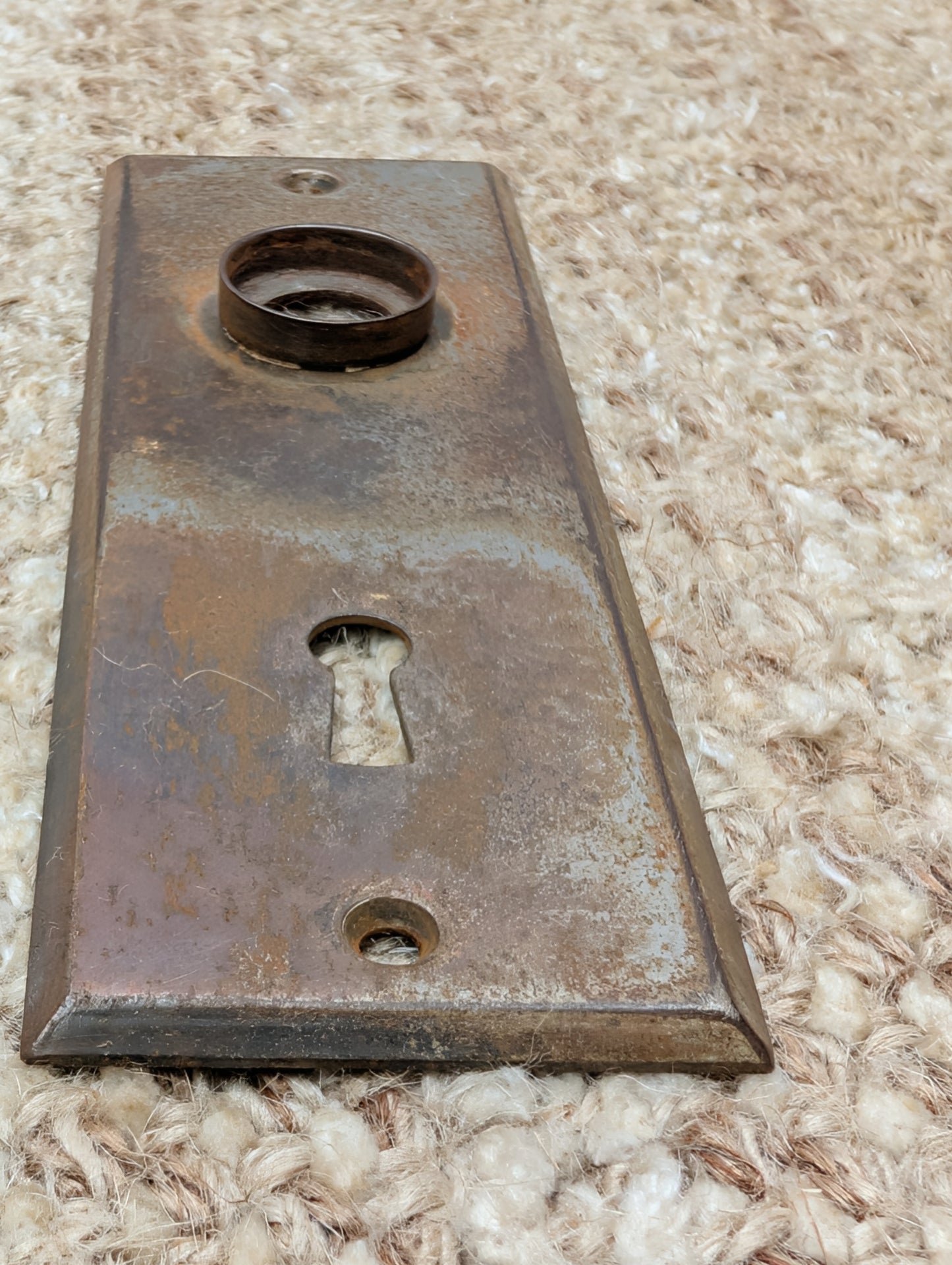 1 13/16" x 5 7/16" Antique Stamped Steel Door Knob Plate