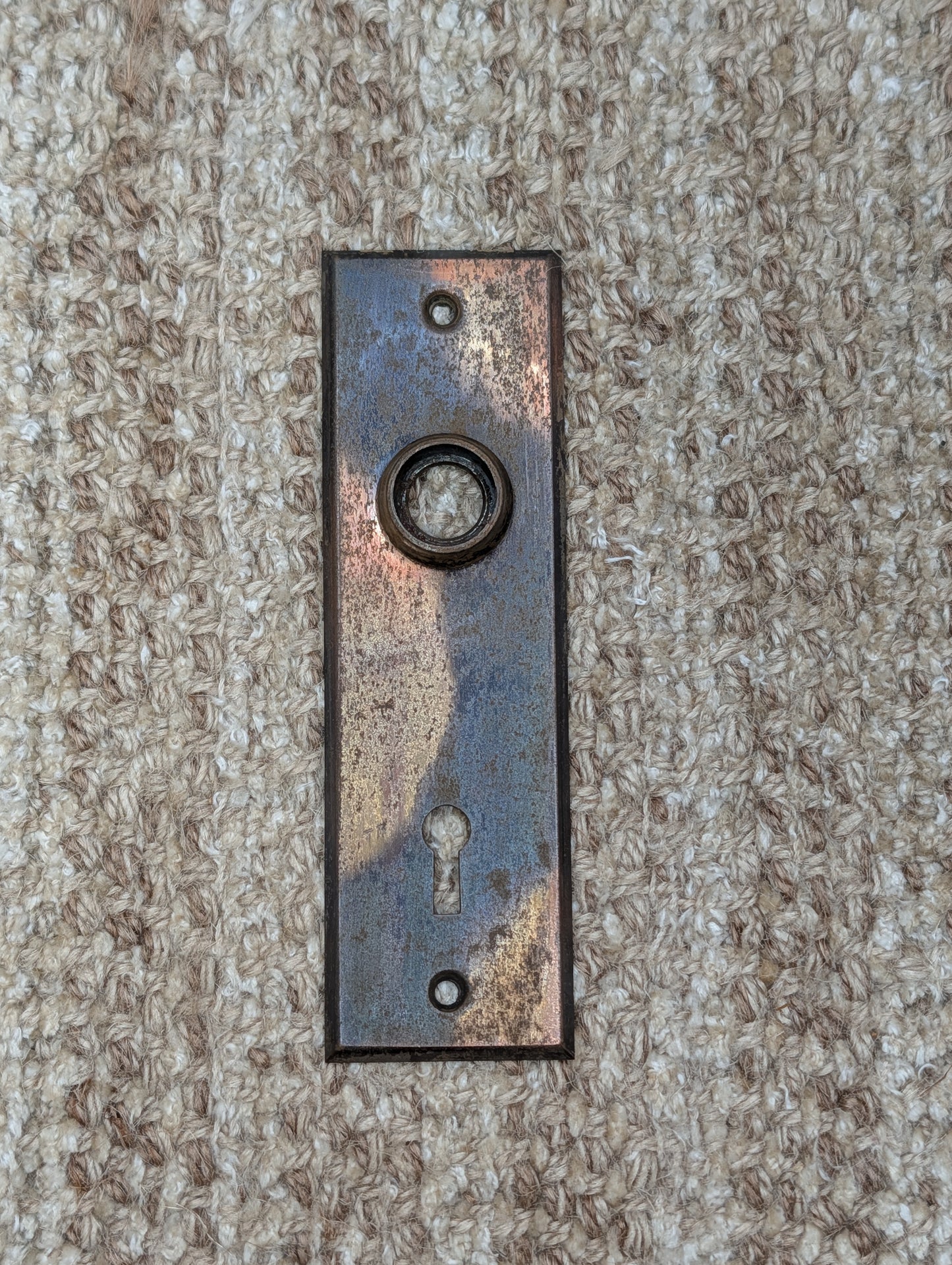 1 5/8" x 5 1/2" Antique Stamped Steel Door Knob Plate