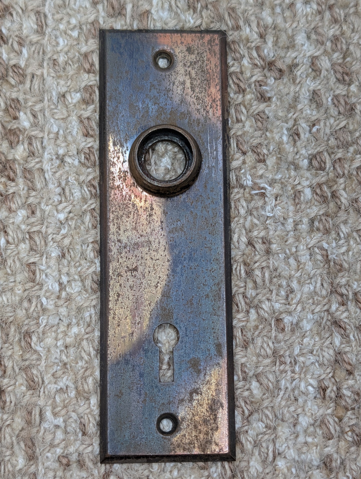 1 5/8" x 5 1/2" Antique Stamped Steel Door Knob Plate