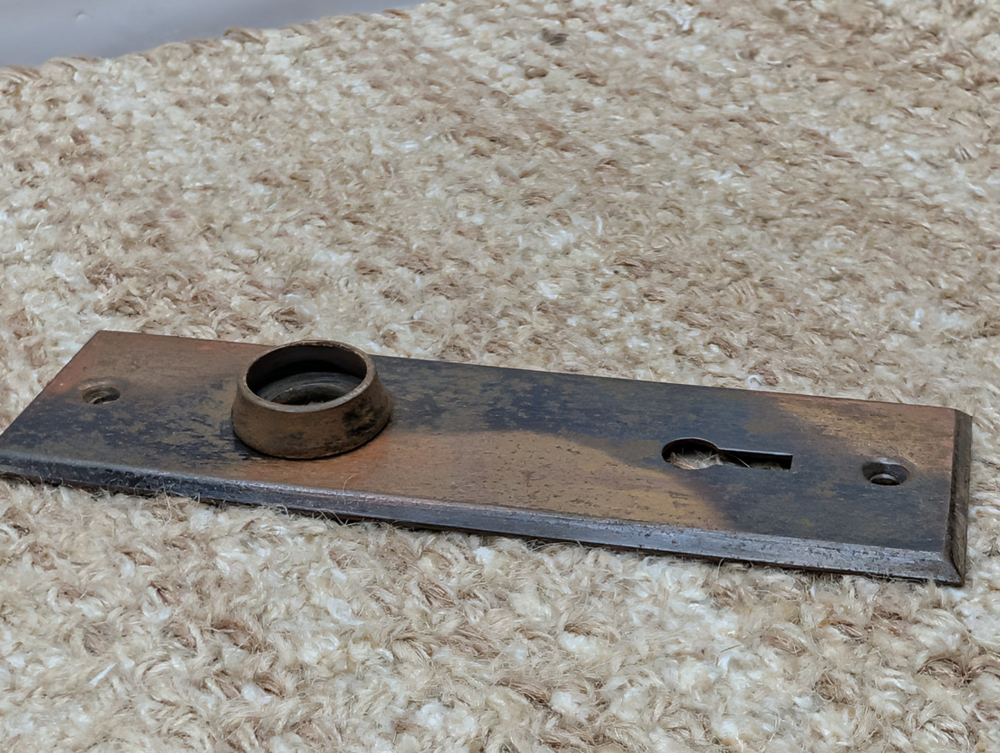 1 5/8" x 5 1/2" Antique Stamped Steel Door Knob Plate