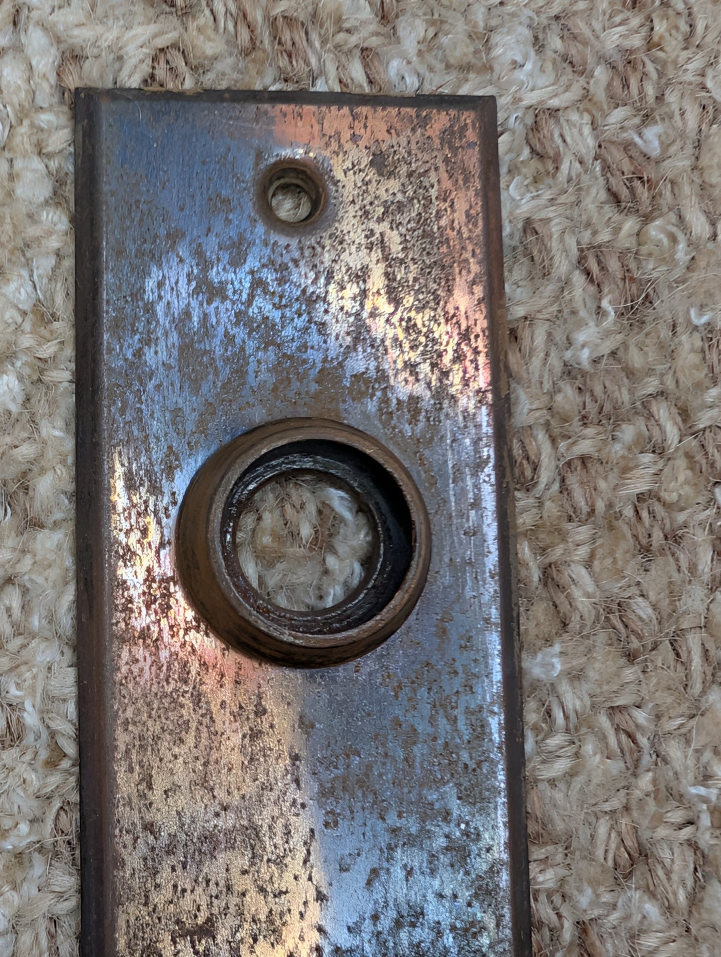 1 5/8" x 5 1/2" Antique Stamped Steel Door Knob Plate