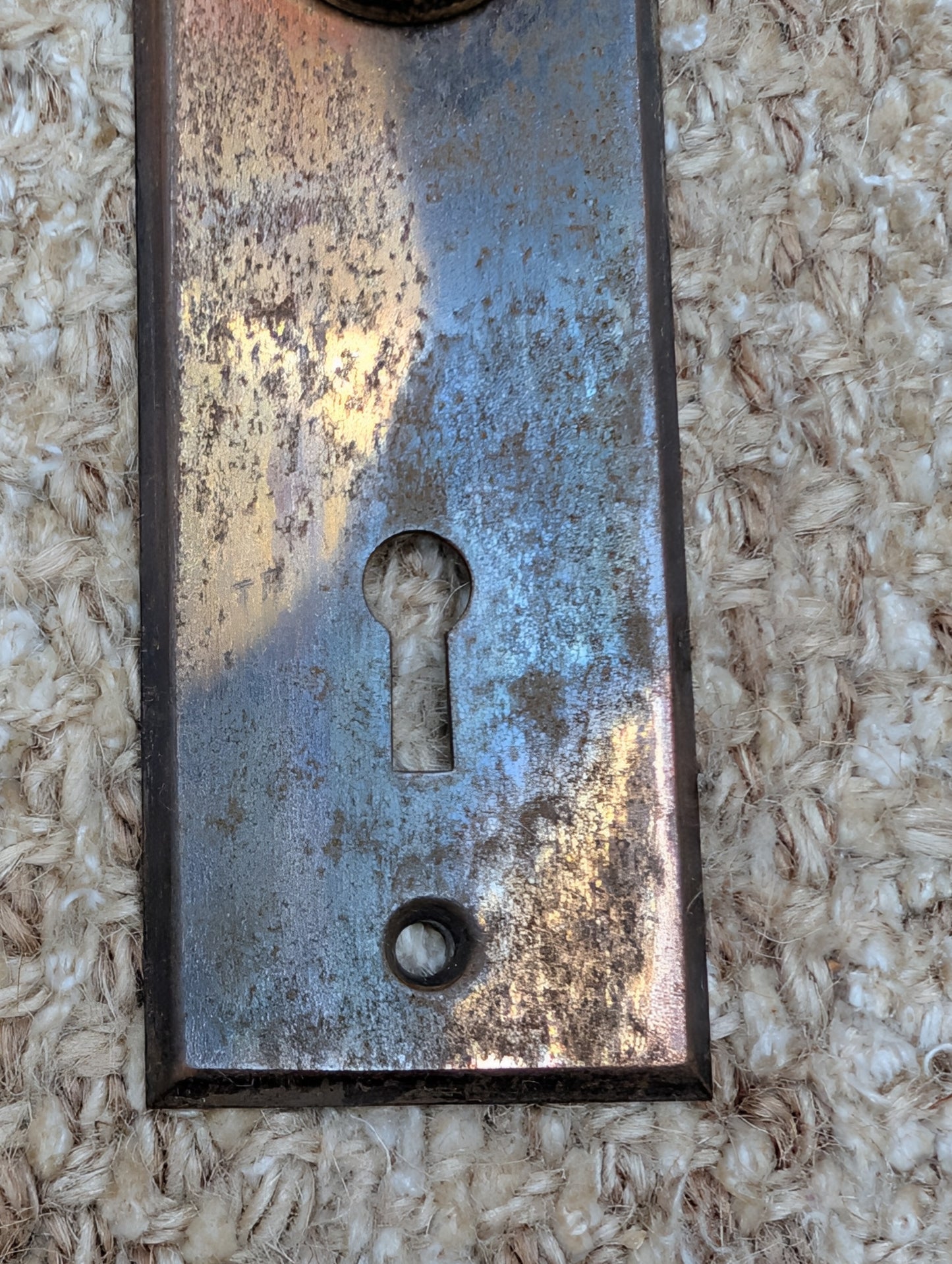 1 5/8" x 5 1/2" Antique Stamped Steel Door Knob Plate