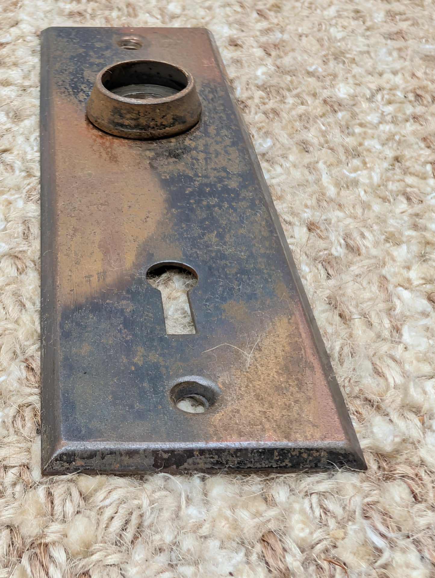 1 5/8" x 5 1/2" Antique Stamped Steel Door Knob Plate