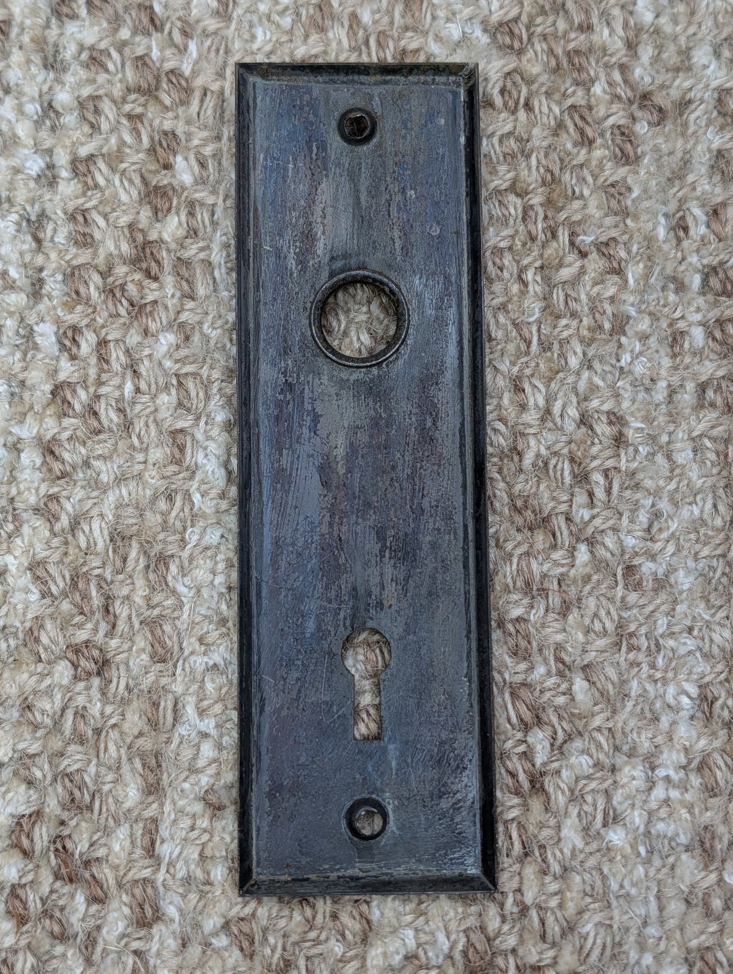 1 5/8" x 5 1/2" Antique Stamped Steel Door Knob Plate