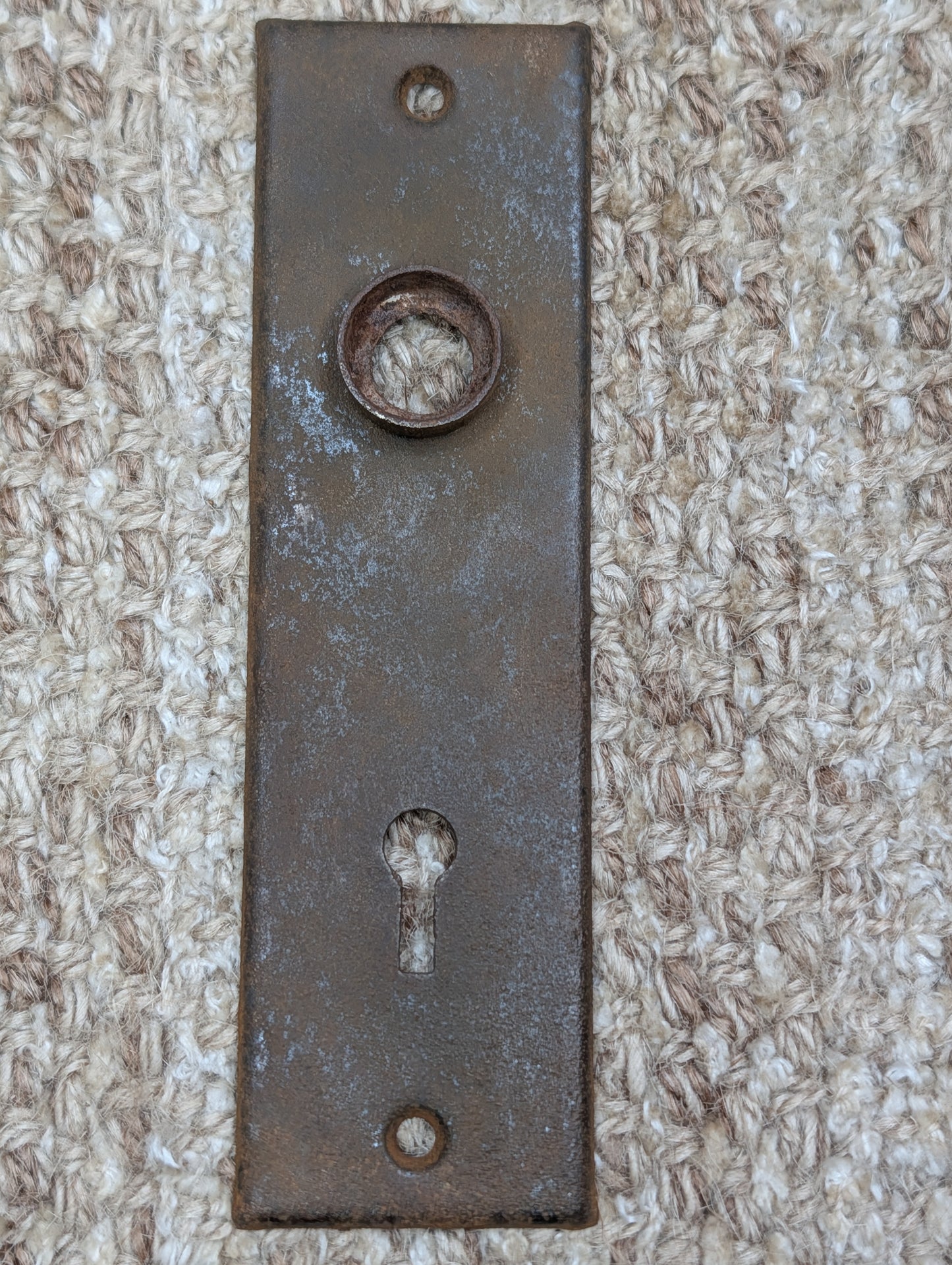 1 9/16" x 5 7/16" Antique Stamped Steel Door Knob Plate
