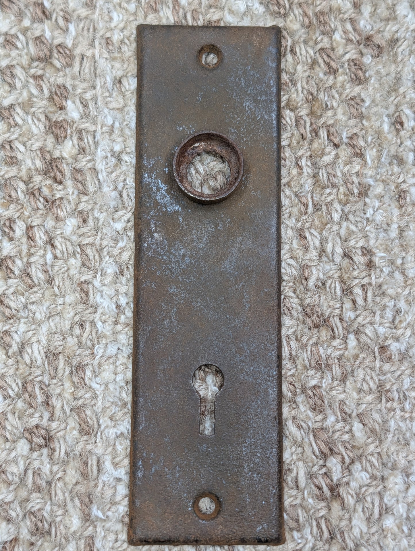 1 9/16" x 5 7/16" Antique Stamped Steel Door Knob Plate