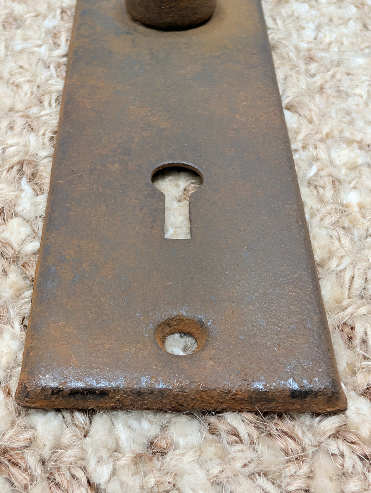 1 9/16" x 5 7/16" Antique Stamped Steel Door Knob Plate