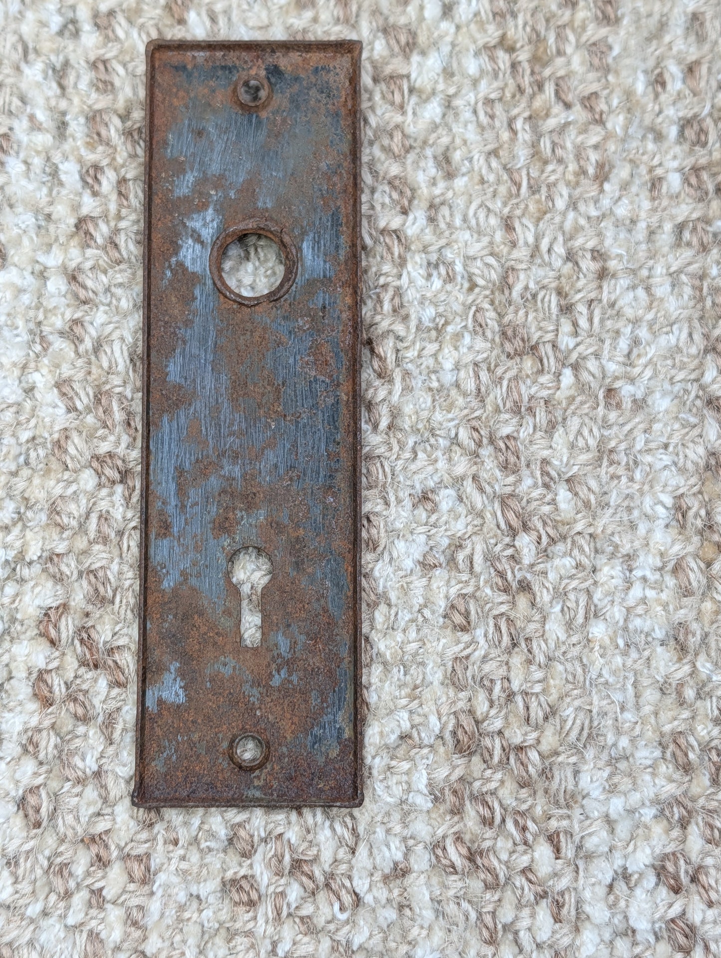 1 9/16" x 5 7/16" Antique Stamped Steel Door Knob Plate