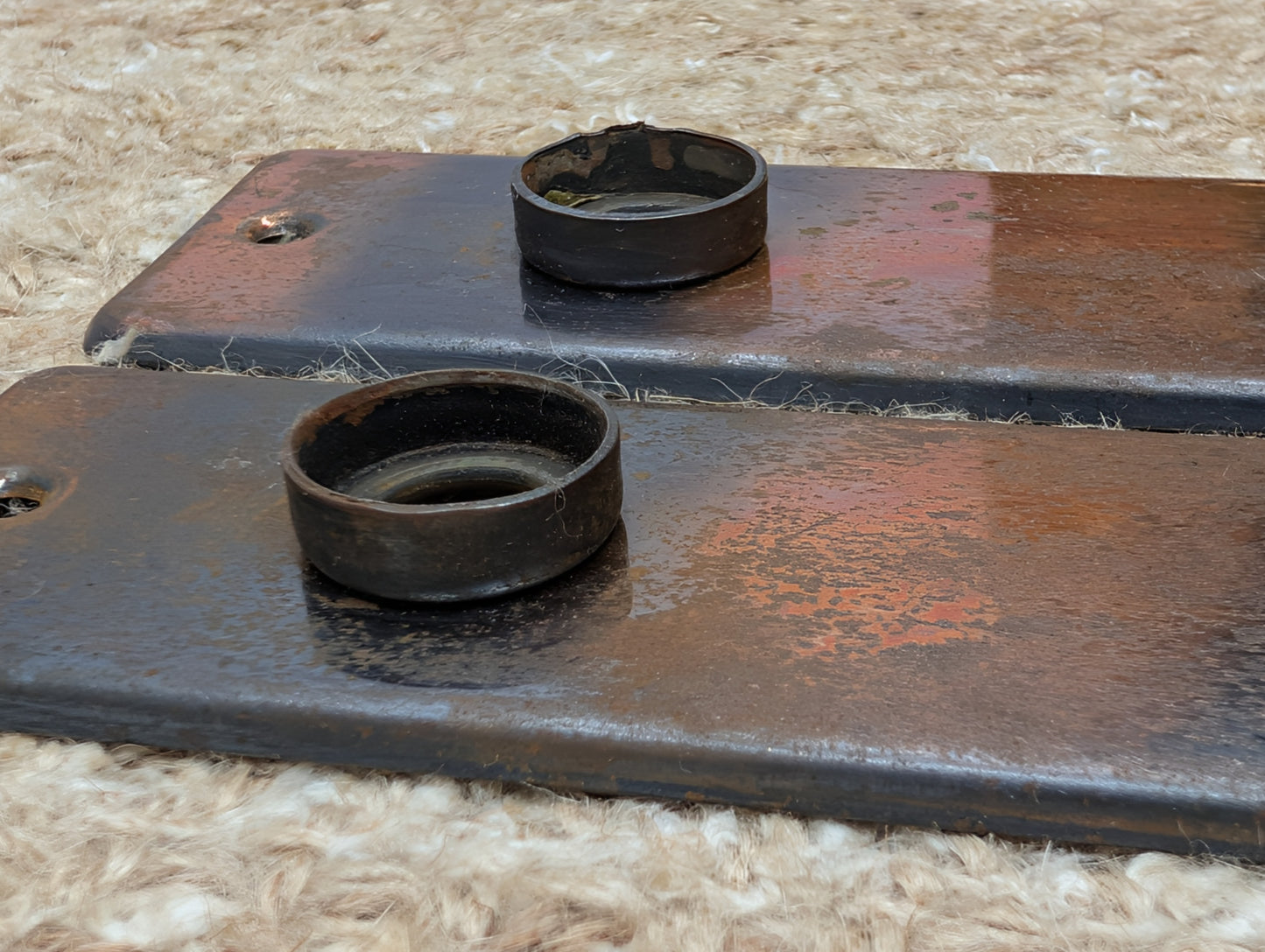 Pair 1 5/8" x 5 1/2" Antique Stamped Steel Door Knob Plates