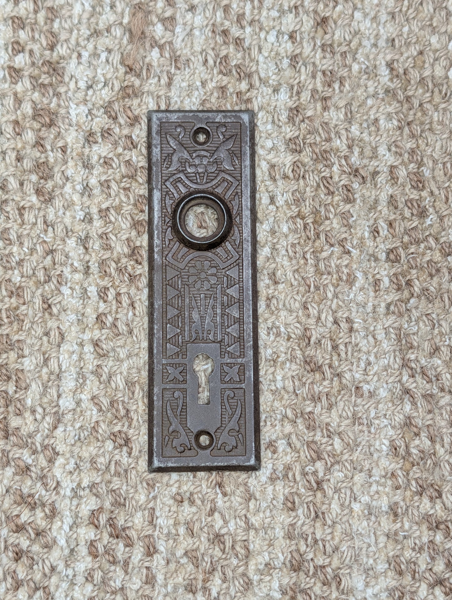 1 5/8" x 5 1/2" Antique Sargent Stamped Steel Door Knob Plates Circa 1890