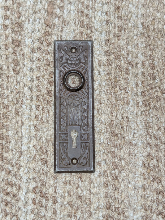 1 5/8" x 5 1/2" Antique Sargent Stamped Steel Door Knob Plates Circa 1890