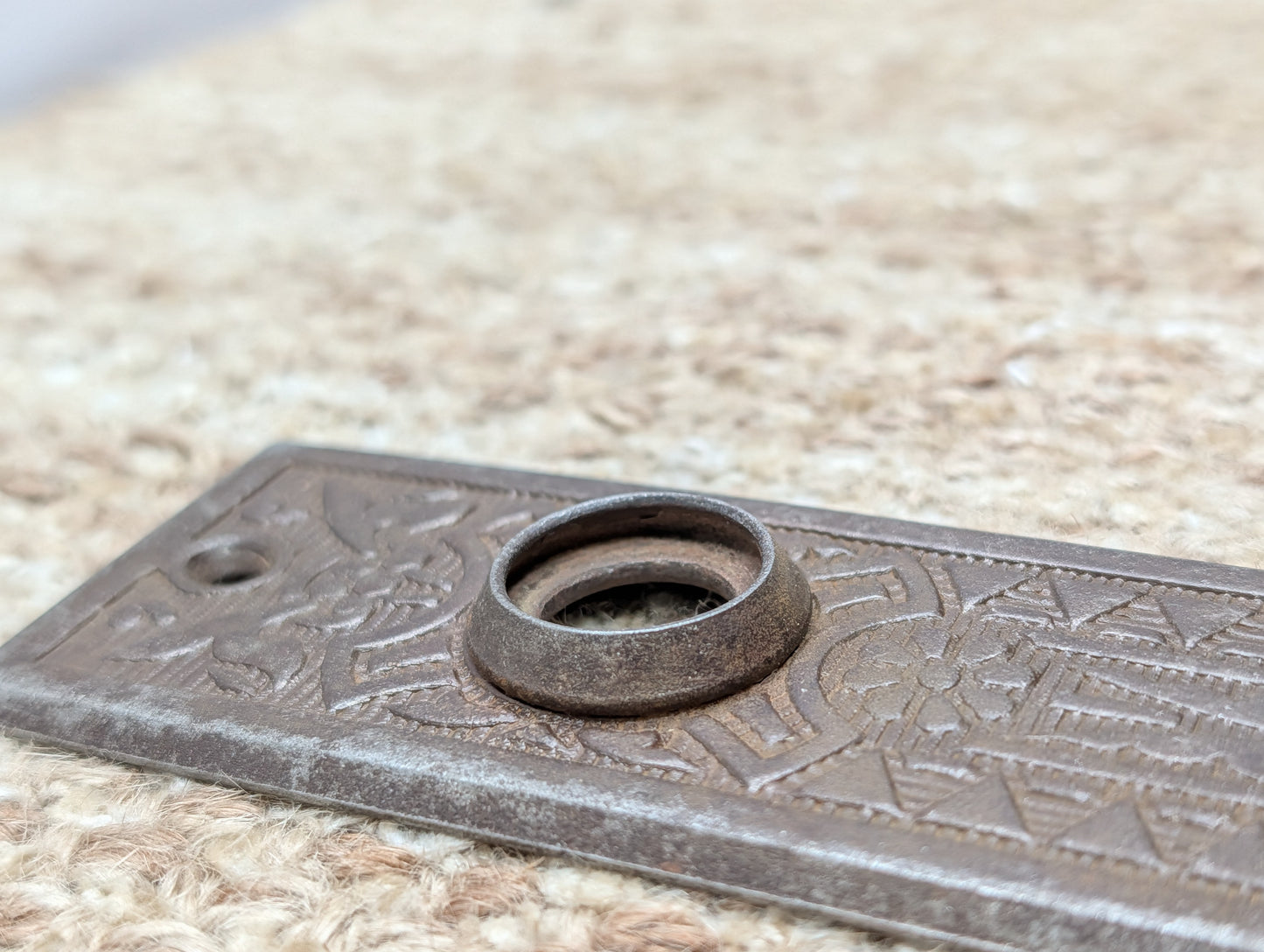 1 5/8" x 5 1/2" Antique Sargent Stamped Steel Door Knob Plates Circa 1890