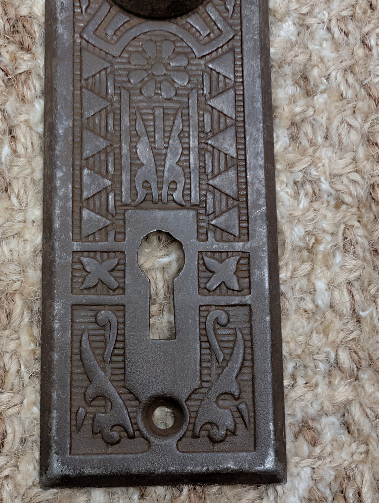 1 5/8" x 5 1/2" Antique Sargent Stamped Steel Door Knob Plates Circa 1890