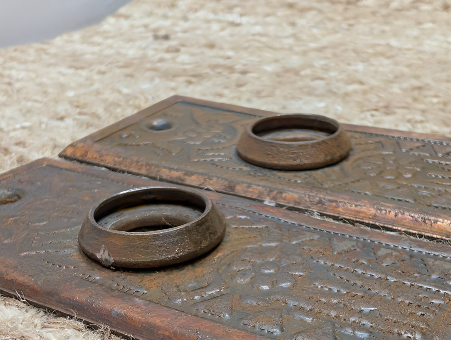 Pair 1 5/8" x 5 1/2" Antique Sargent Stamped Steel Door Knob Plates Circa 1890