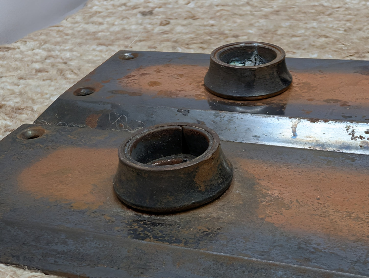 Pair 2 1/4" x 7" Antique Japanned Stamped Steel Door Knob Plates