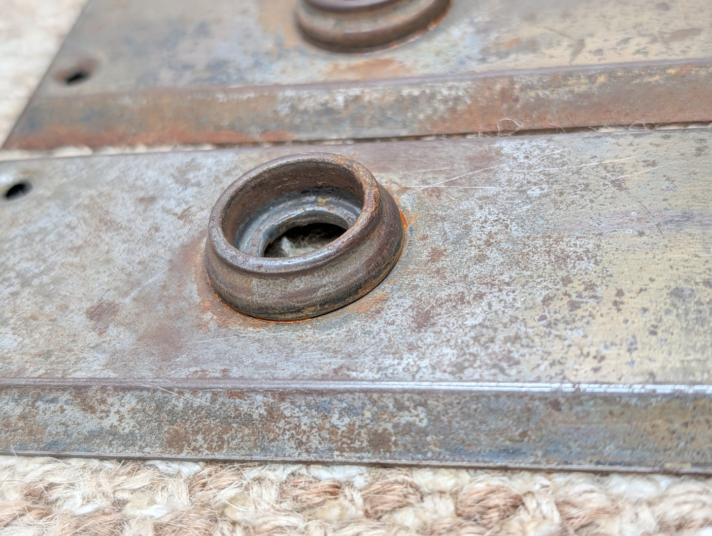 Pair 2 1/4" x 7" Antique Stamped Steel Door Knob Plates