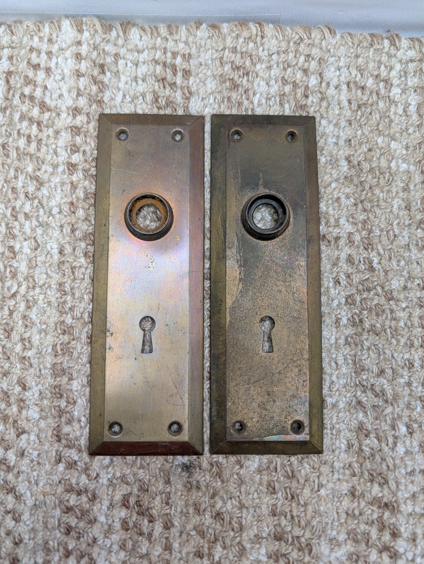 Pair 2 1/4" x 7 1/16" Antique Brass Plated Stamped Steel Door Knob Plates