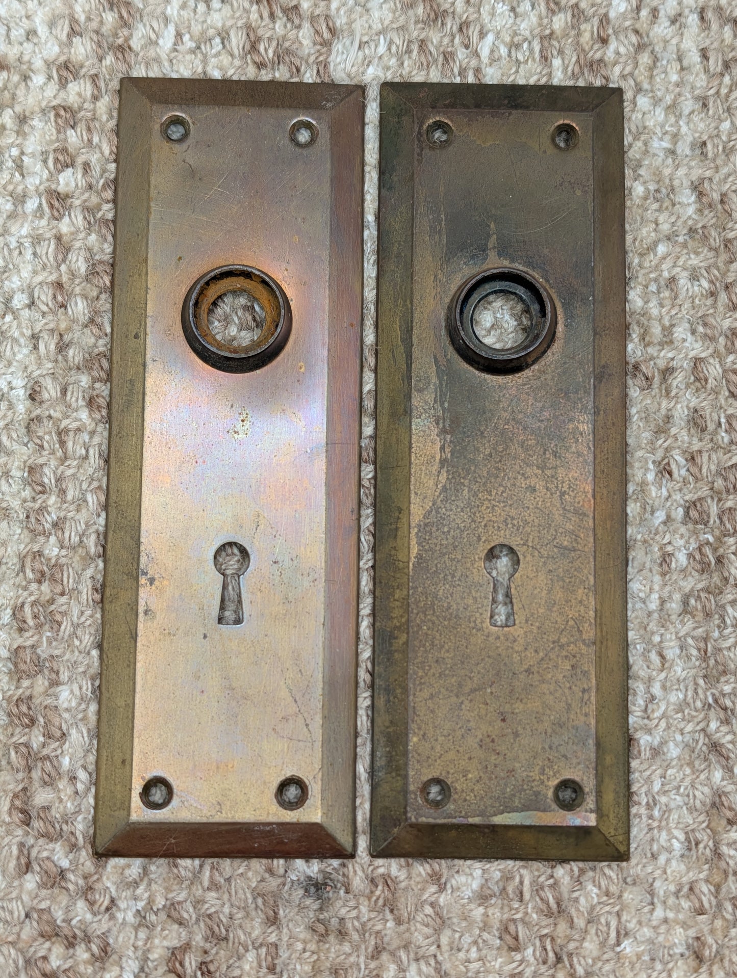 Pair 2 1/4" x 7 1/16" Antique Brass Plated Stamped Steel Door Knob Plates