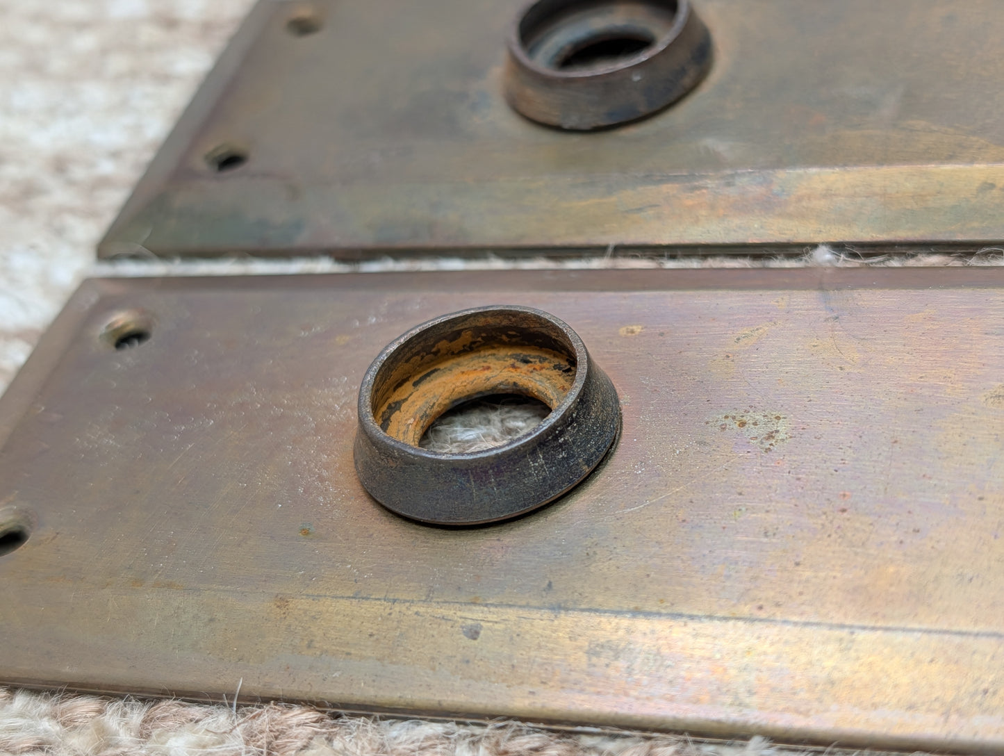 Pair 2 1/4" x 7 1/16" Antique Brass Plated Stamped Steel Door Knob Plates