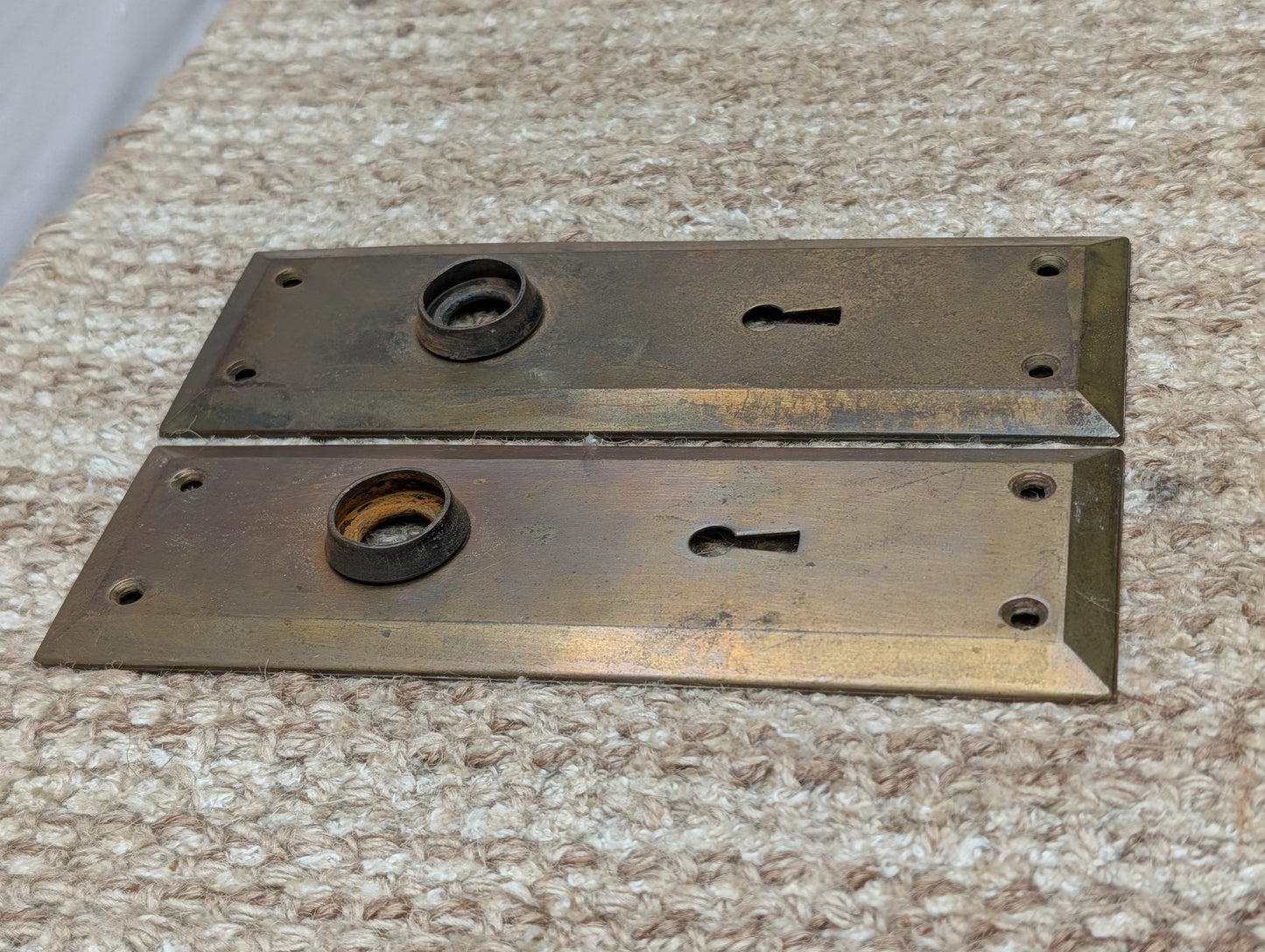 Pair 2 1/4" x 7 1/16" Antique Brass Plated Stamped Steel Door Knob Plates