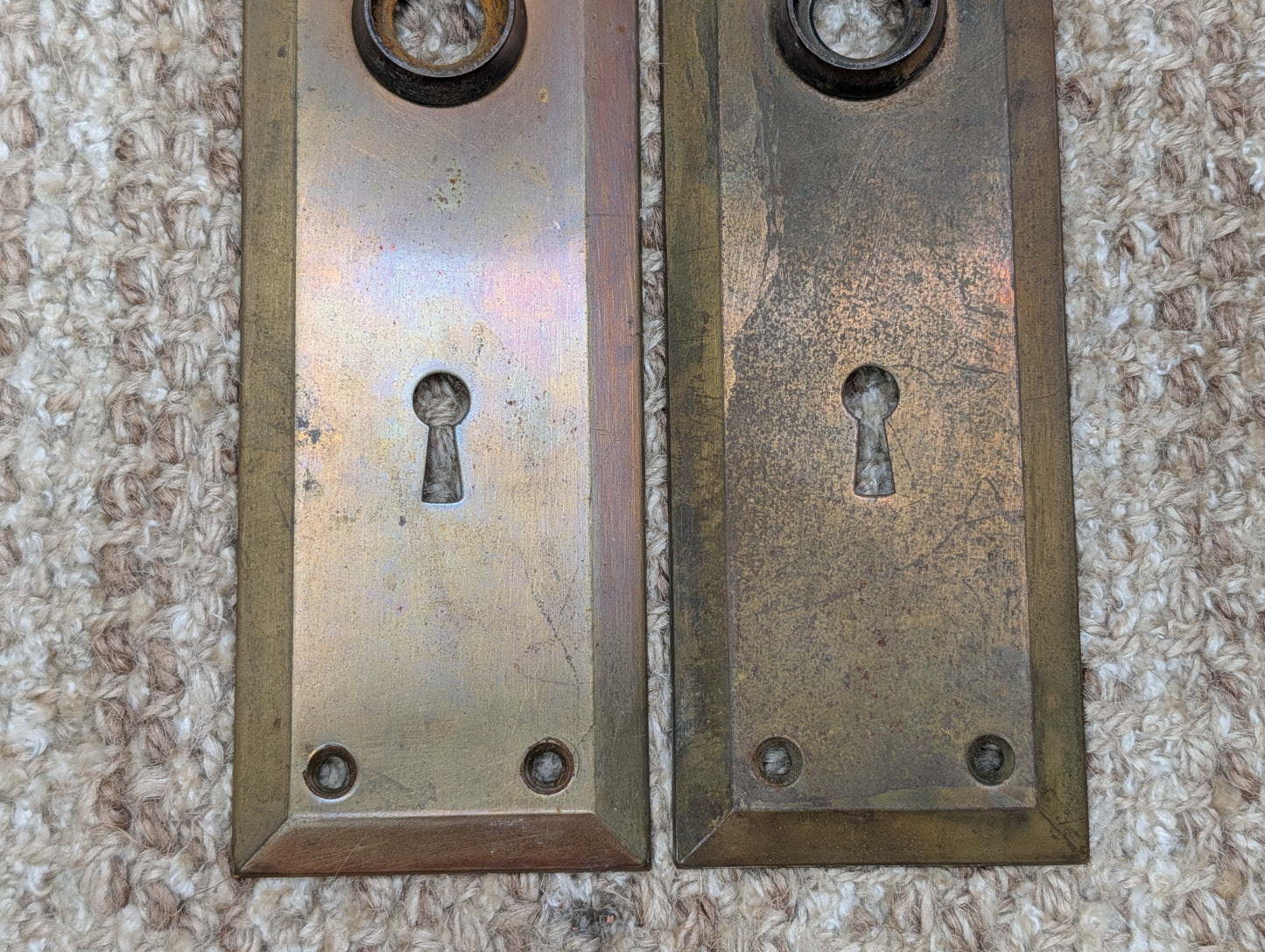 Pair 2 1/4" x 7 1/16" Antique Brass Plated Stamped Steel Door Knob Plates