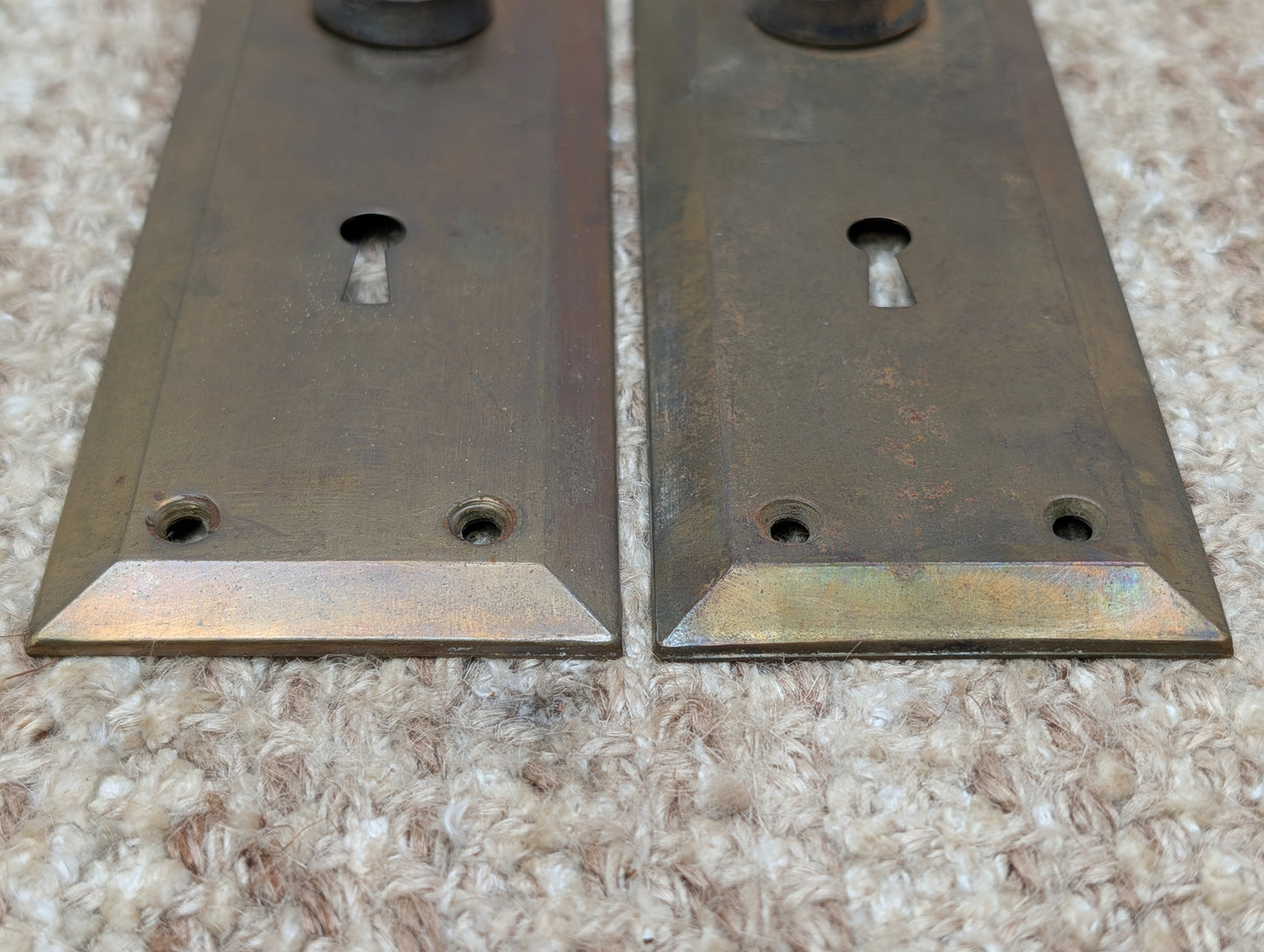 Pair 2 1/4" x 7 1/16" Antique Brass Plated Stamped Steel Door Knob Plates