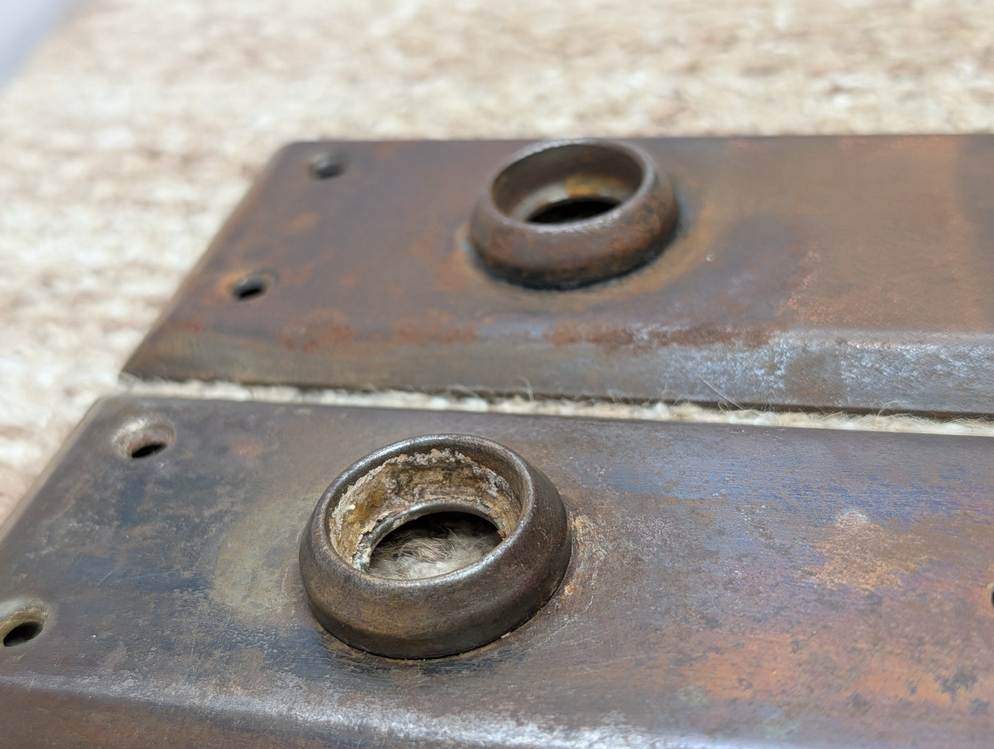 Pair 2 1/4" x 7" Antique Stamped Steel Door Knob Plates