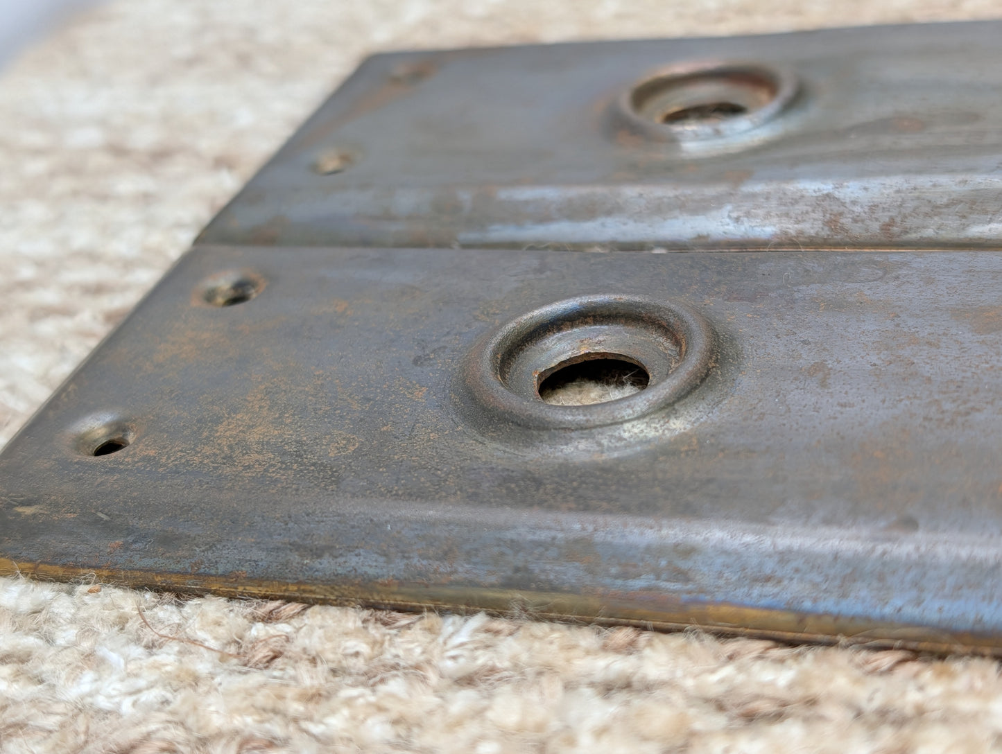 Pair 2 1/4" x 7" Antique Stamped Steel Door Knob Plates