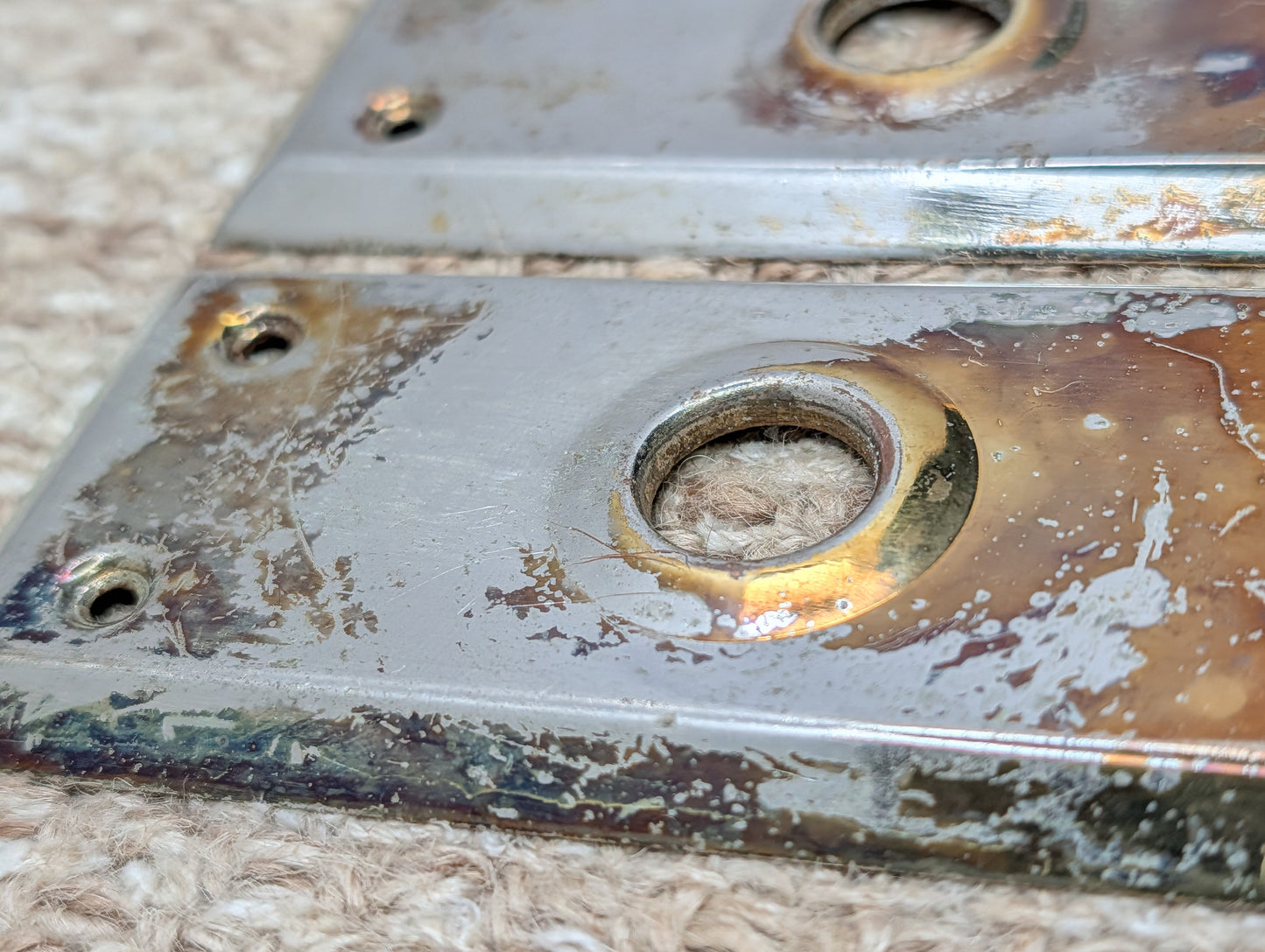 Pair 2 1/4" x 7" Antique Brass Plated Stamped Steel Door Knob Plates