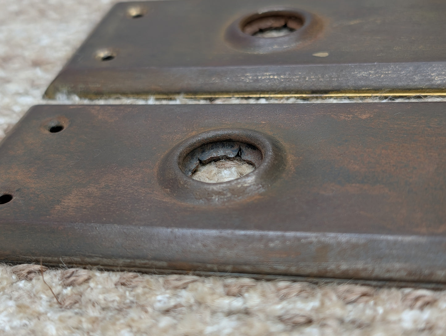 Pair 2 1/4" x 7" Antique Stamped Steel Door Knob Plates
