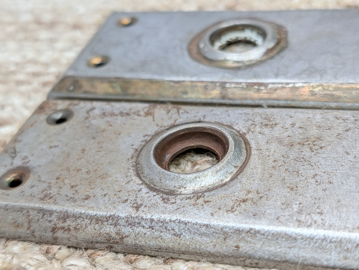 Pair Of 2 1/4" x 7"  Antique Stamped Steel Door Knob Plates