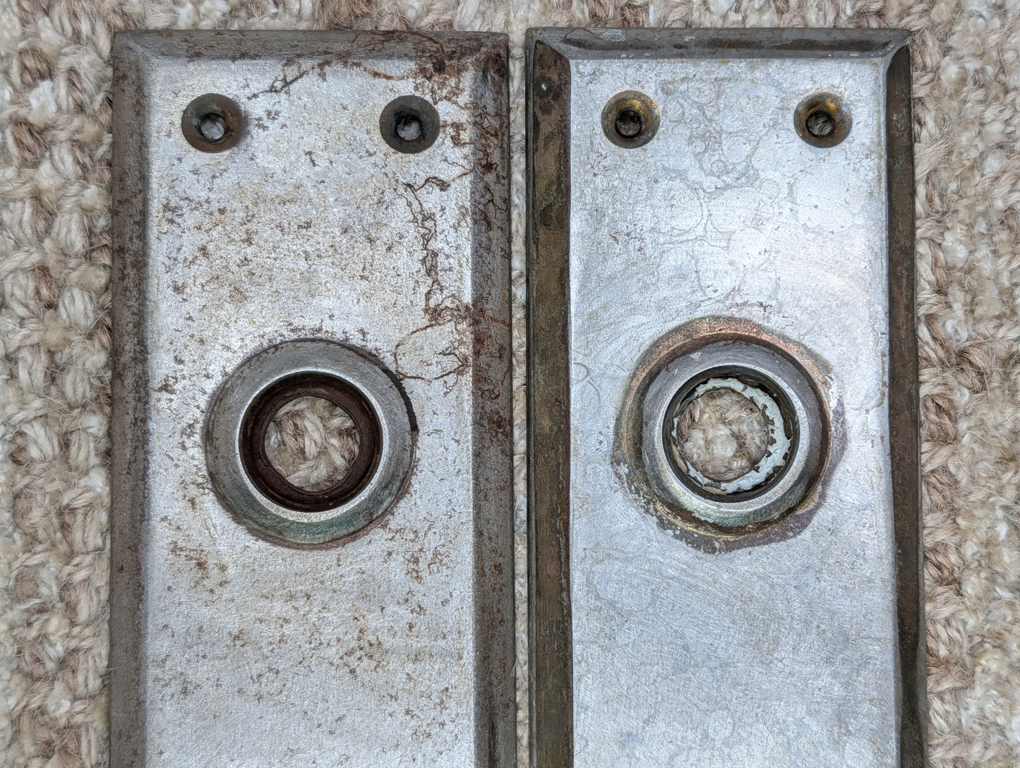 Pair Of 2 1/4" x 7"  Antique Stamped Steel Door Knob Plates