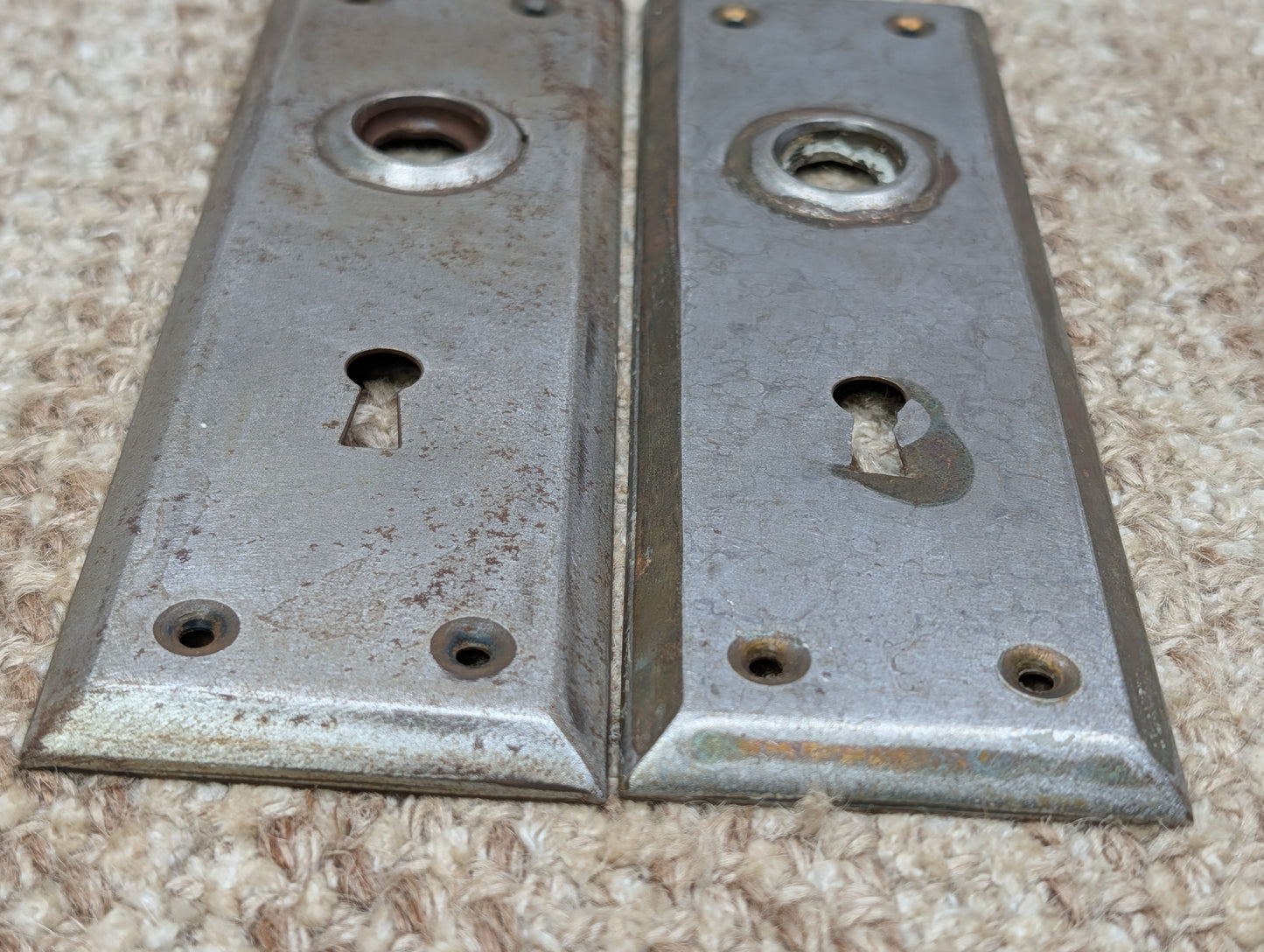 Pair Of 2 1/4" x 7"  Antique Stamped Steel Door Knob Plates