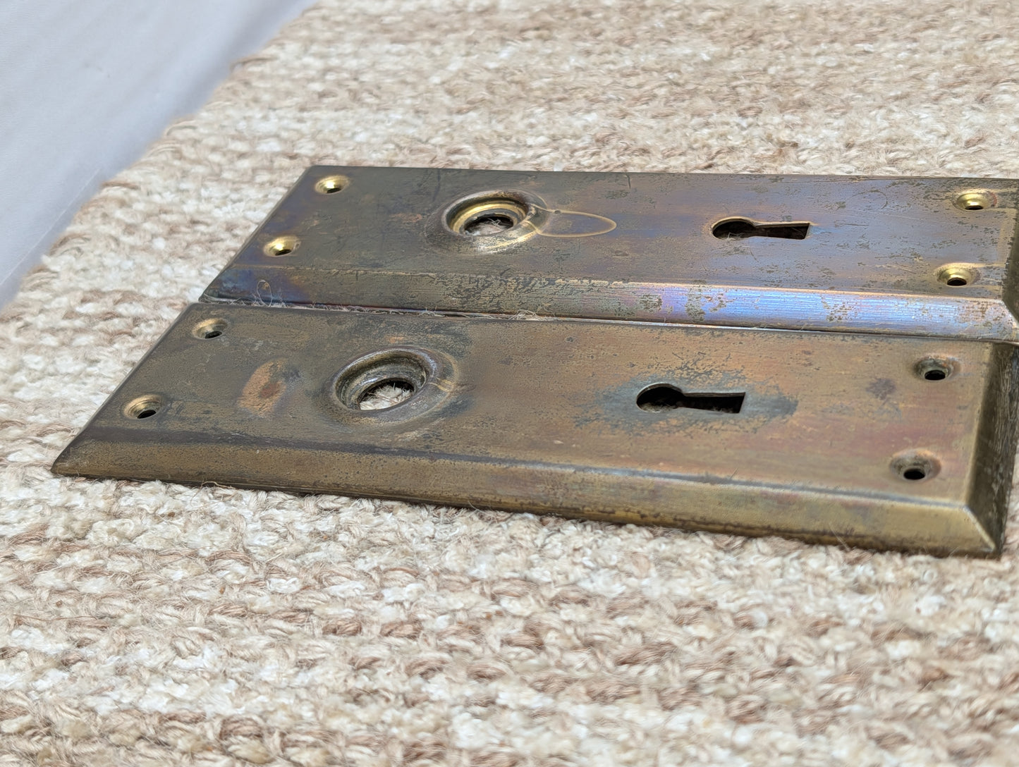 Pair Of 2 1/4" x 7"  Antique Brass Plated Stamped Steel Door Knob Plates