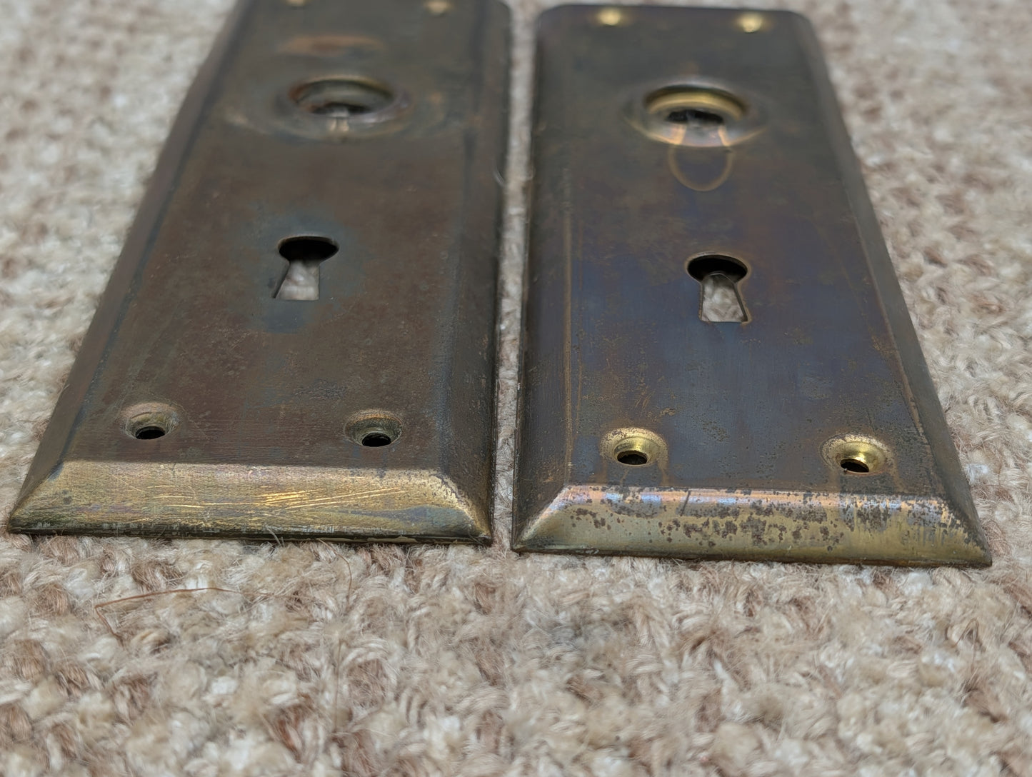 Pair Of 2 1/4" x 7"  Antique Brass Plated Stamped Steel Door Knob Plates