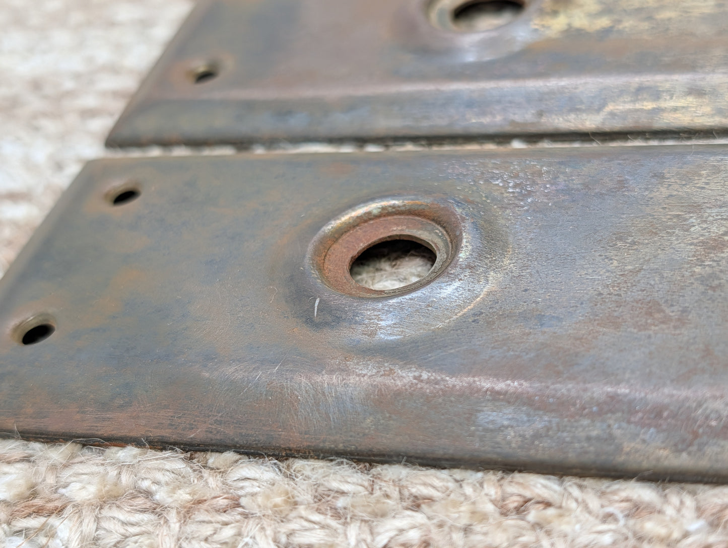 Pair 2 1/4" x 7" Antique Stamped Steel Door Knob Plates
