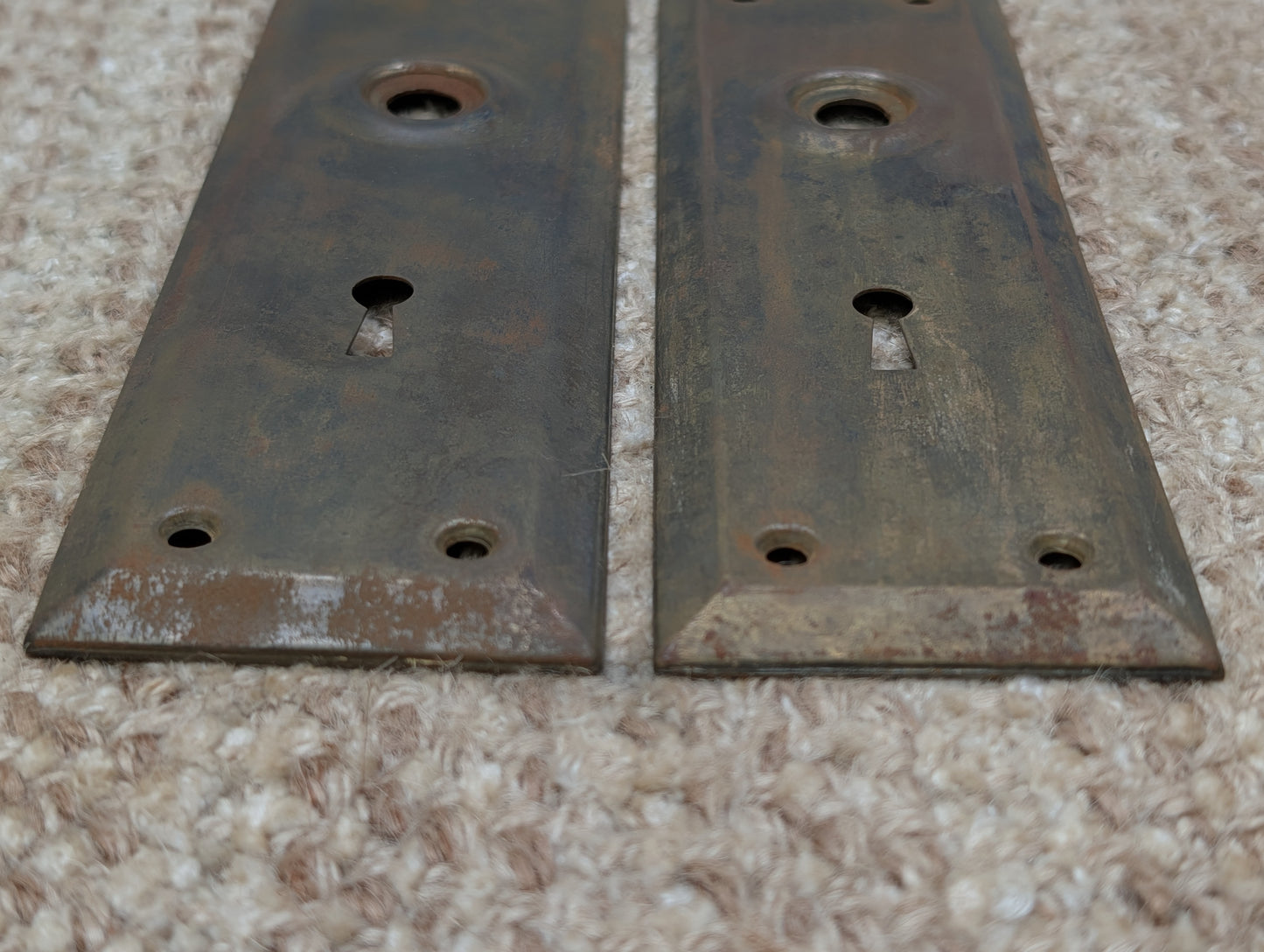 Pair 2 1/4" x 7" Antique Stamped Steel Door Knob Plates