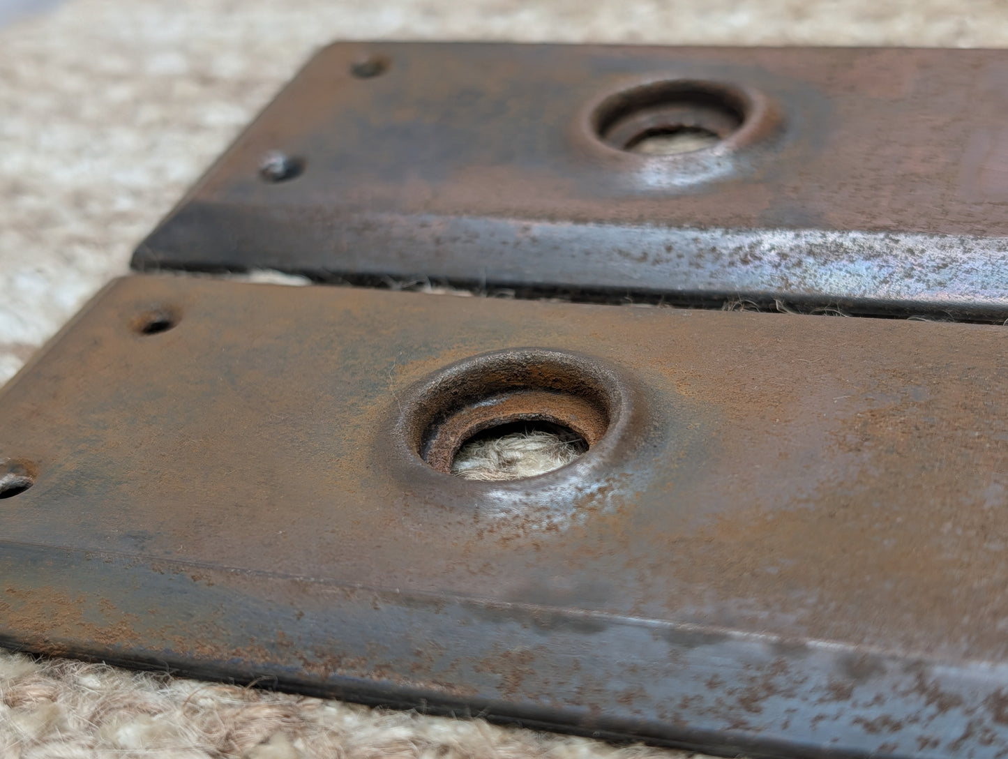 Pair 2 1/4" x 7" Antique Stamped Steel Door Knob Plates