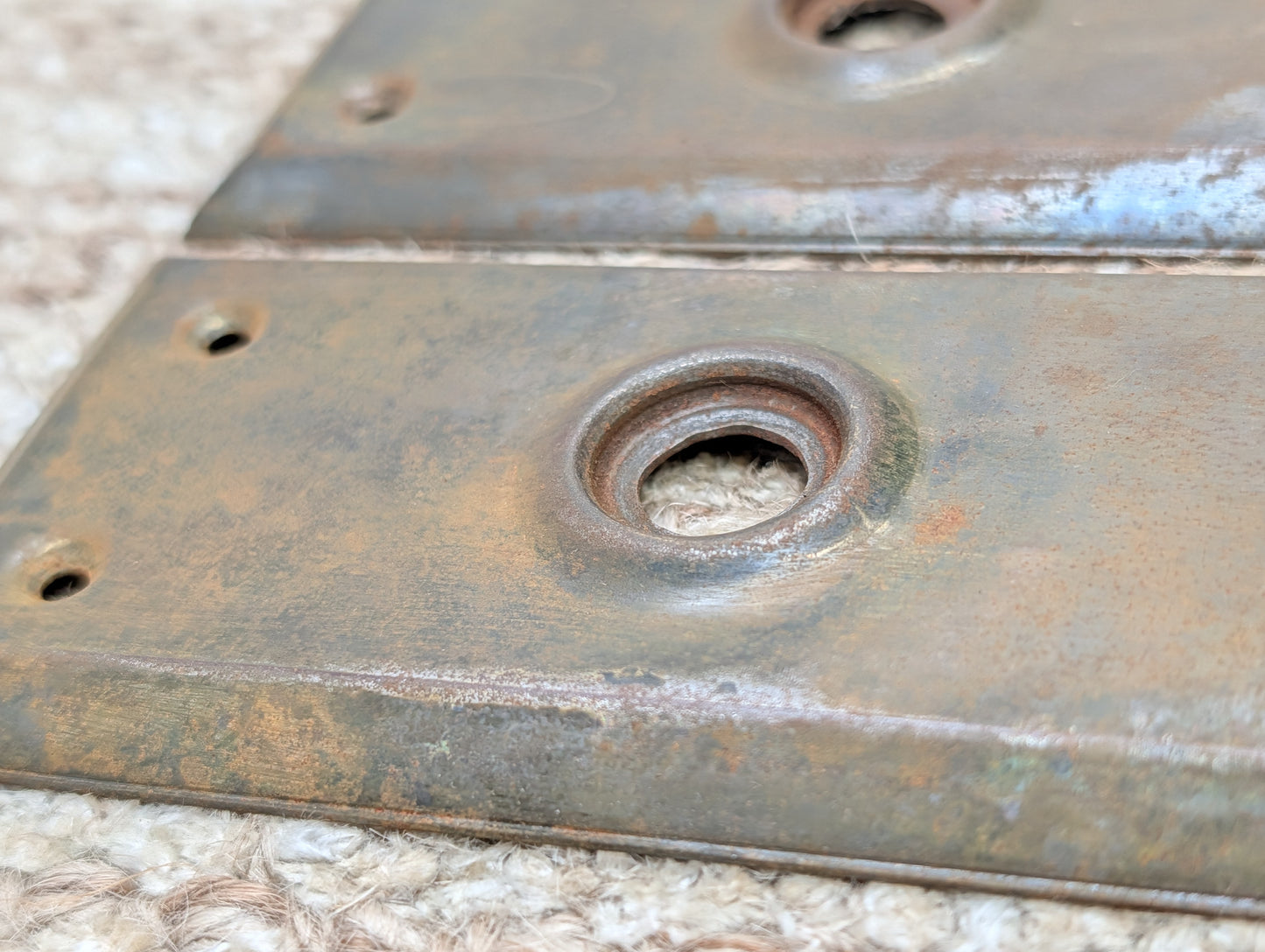 Pair 2 1/4" x 7" Antique Stamped Steel Door Knob Plates