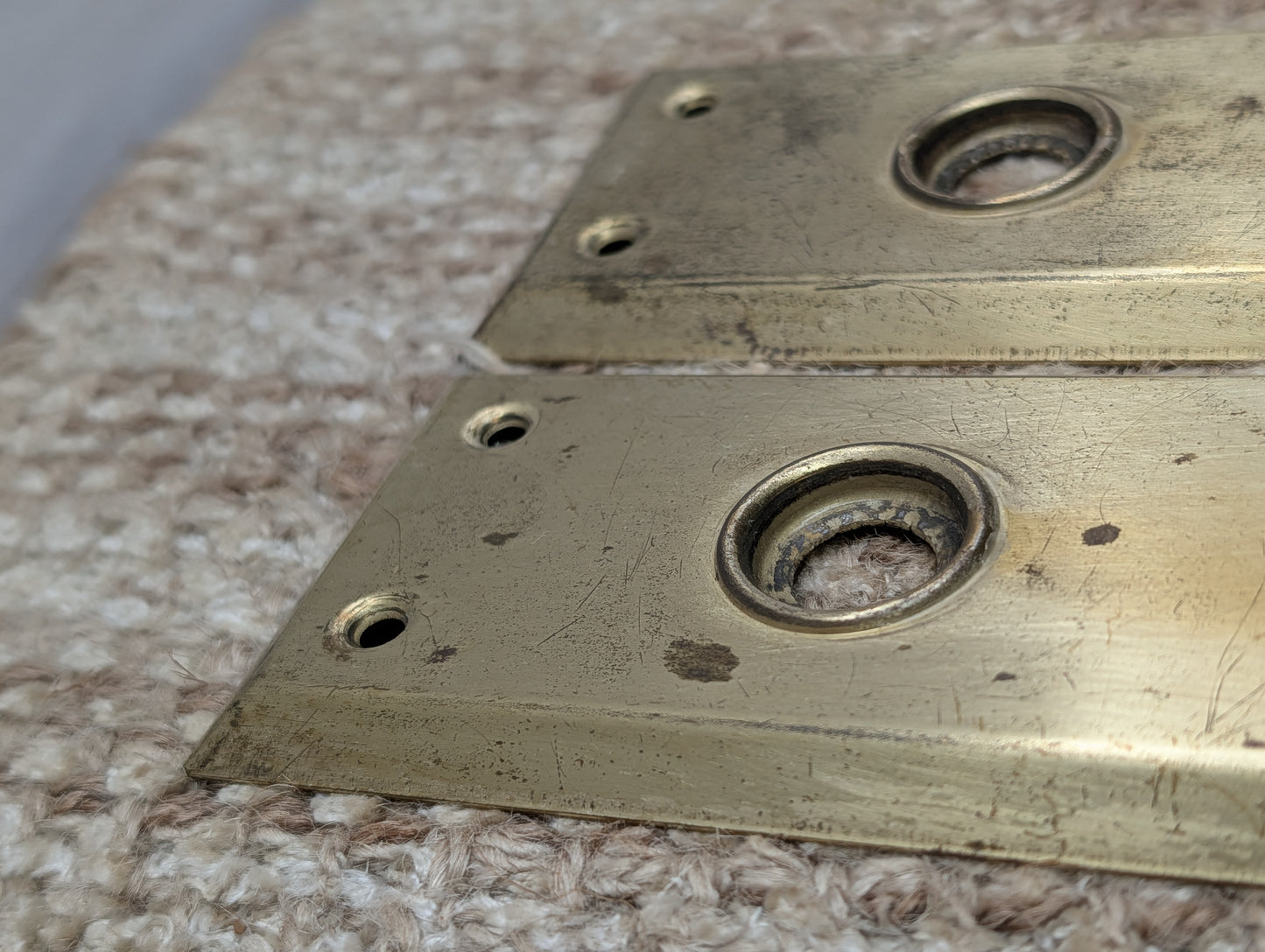 Pair 2 1/4" x 7" Antique Brass Plated Stamped Steel Door Knob Plates