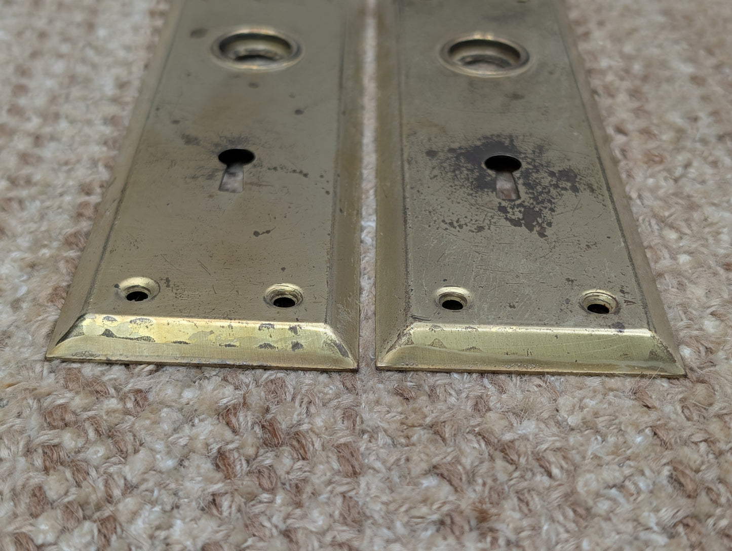 Pair 2 1/4" x 7" Antique Brass Plated Stamped Steel Door Knob Plates