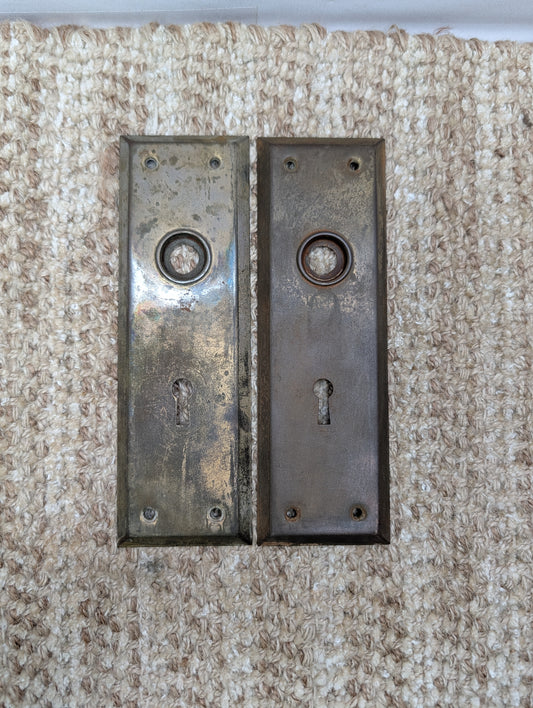 Pair 2 1/4" x 7" Antique Brass Plated Stamped Steel Door Knob Plates