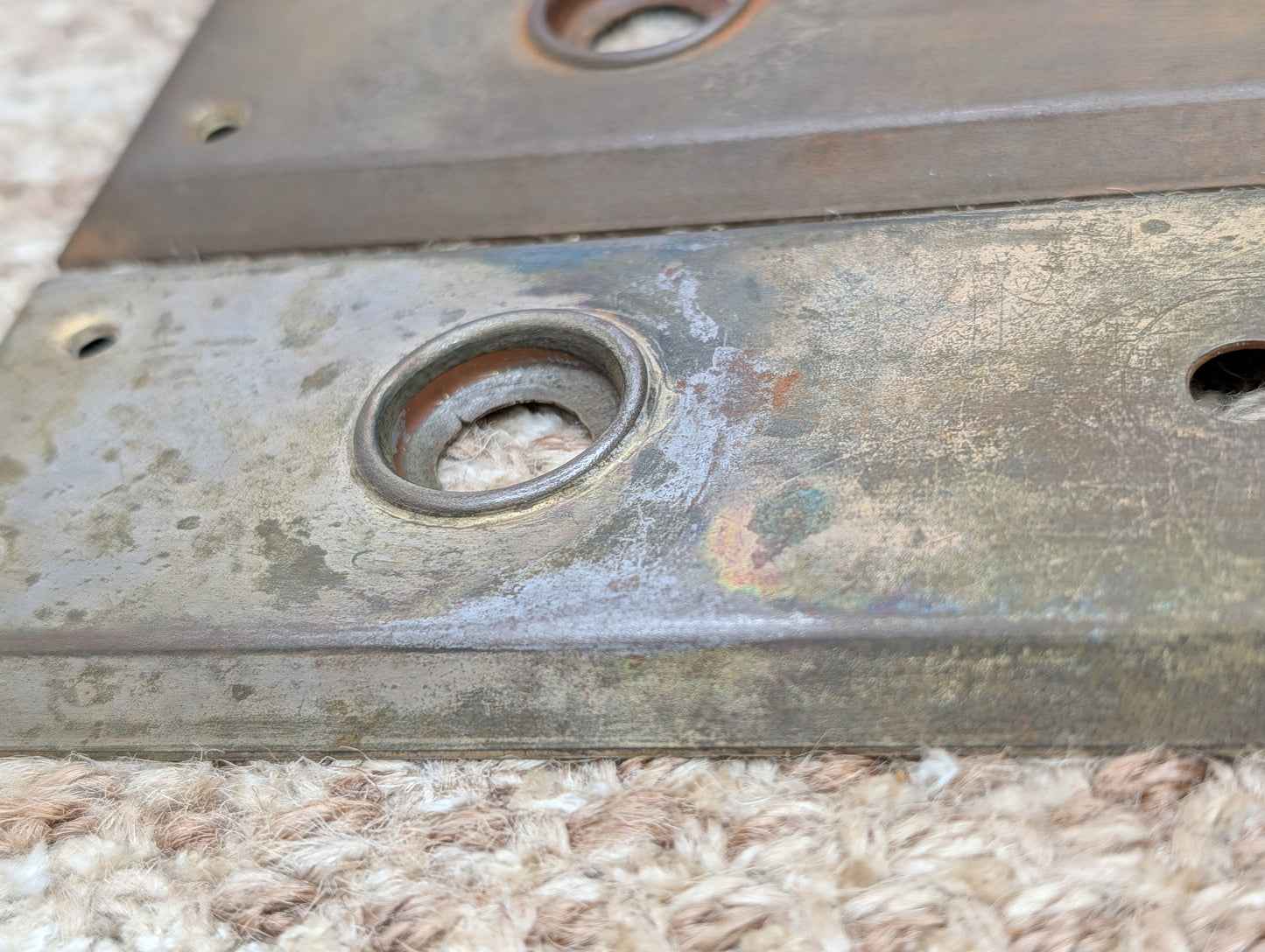 Pair 2 1/4" x 7" Antique Brass Plated Stamped Steel Door Knob Plates