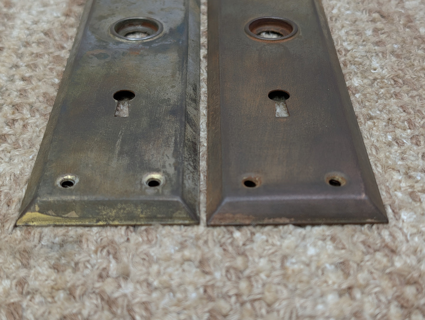 Pair 2 1/4" x 7" Antique Brass Plated Stamped Steel Door Knob Plates