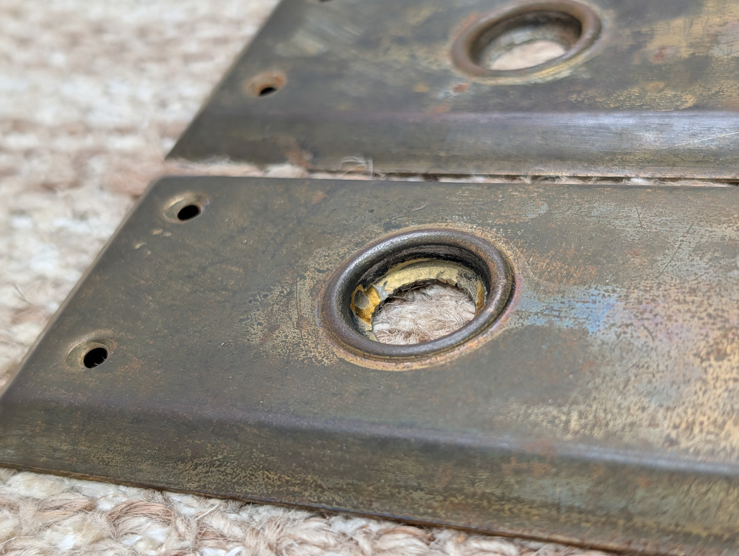 Pair 2 1/4" x 7" Antique Brass Plated Stamped Steel Door Knob Plates